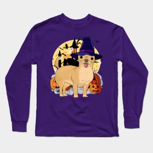 Chihuahua Scary Dog Halloween Witch Pumpkin Long Sleeve T-Shirt